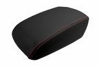 Leather Console Lid Armrest Cover for Ford Focus (2012–2018) Black Red Stitch