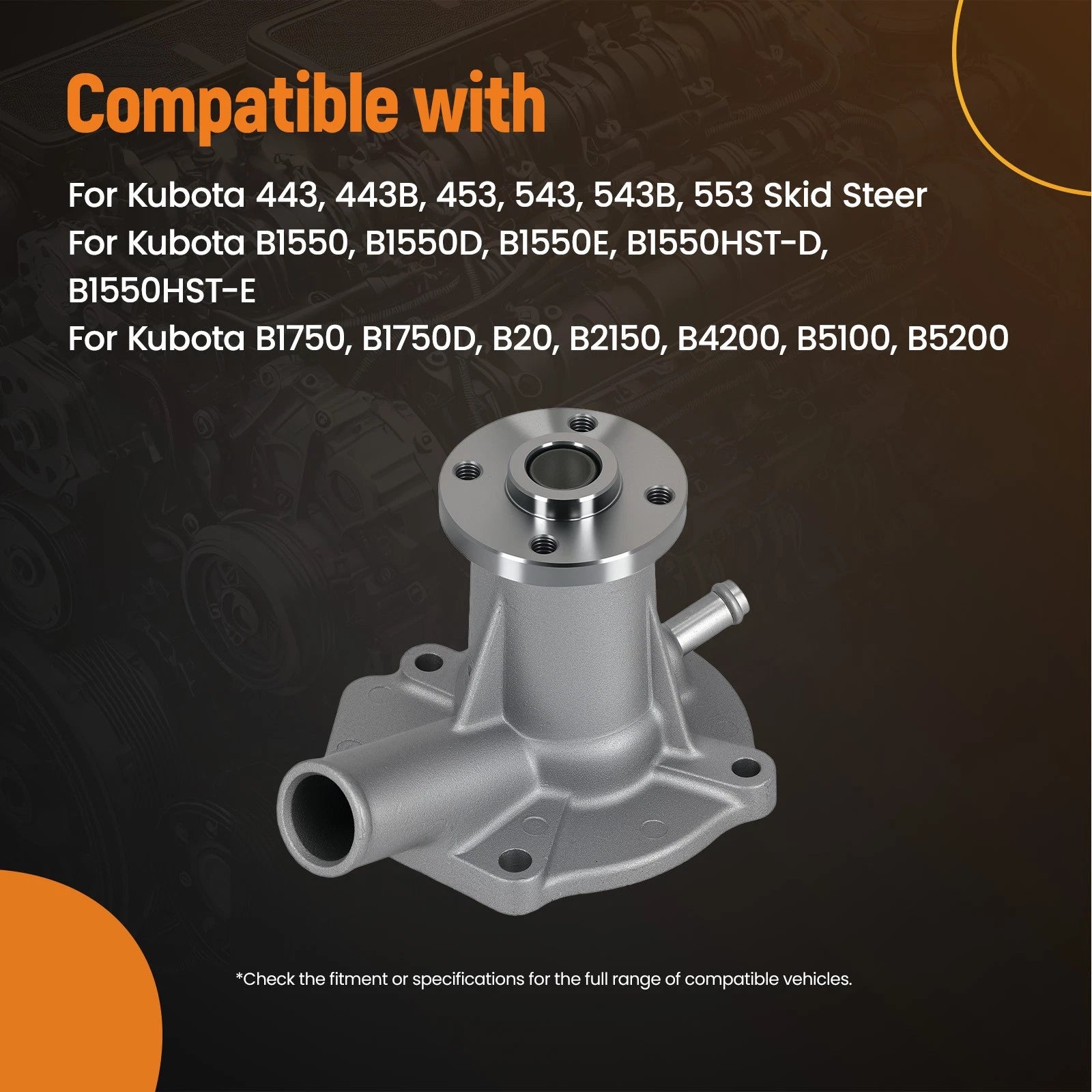 Water Pump for Kubota B1550 B1750 B2150 D750 D850 D950 (15534-73030)