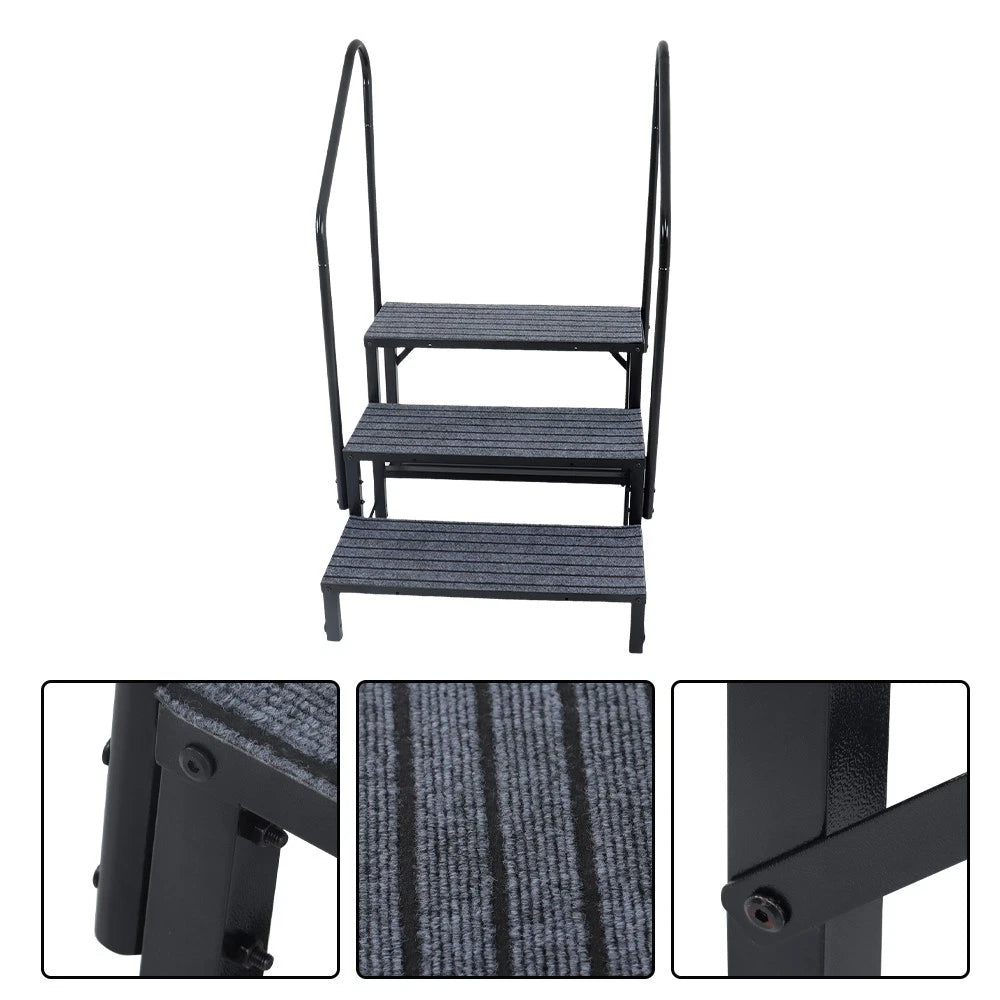 Heavy Duty Steel Mobile Home Steps for RV with Handrails (3 Tier)