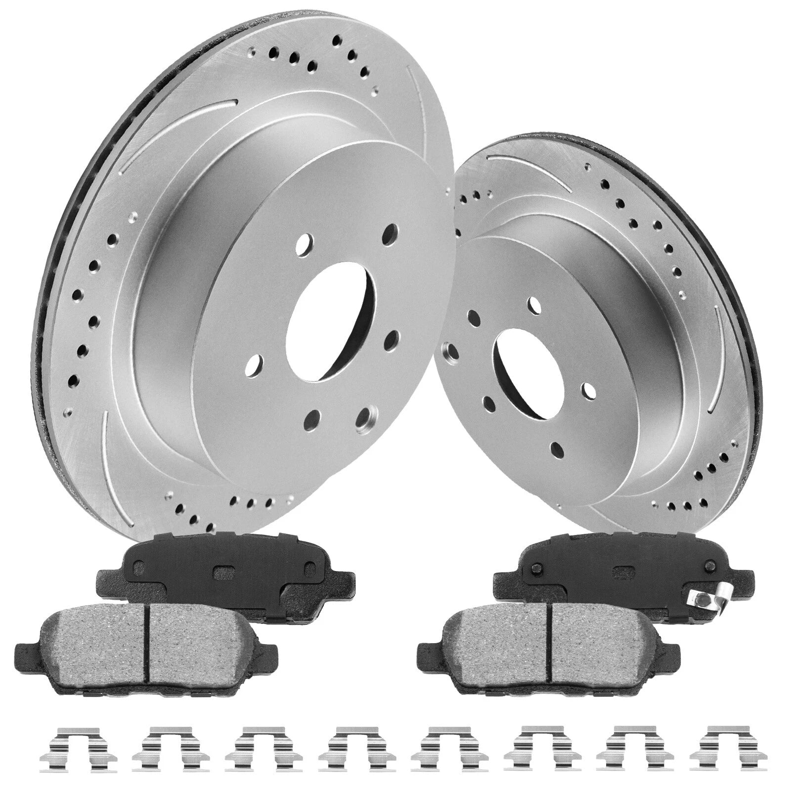 Set of 2 Rear Drilled Slotted Brake Rotors & Pads for Infiniti Q60 (2009–2010)
