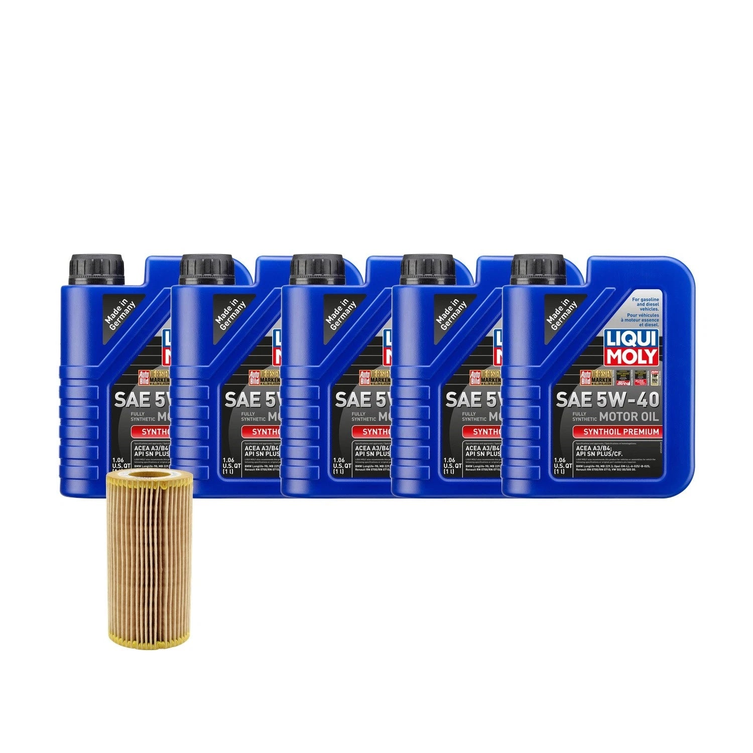 5L Liqui Moly Synthoil Premium SAE 5W40 Oil Change Kit for Audi L4 2.0L (2010–2023)