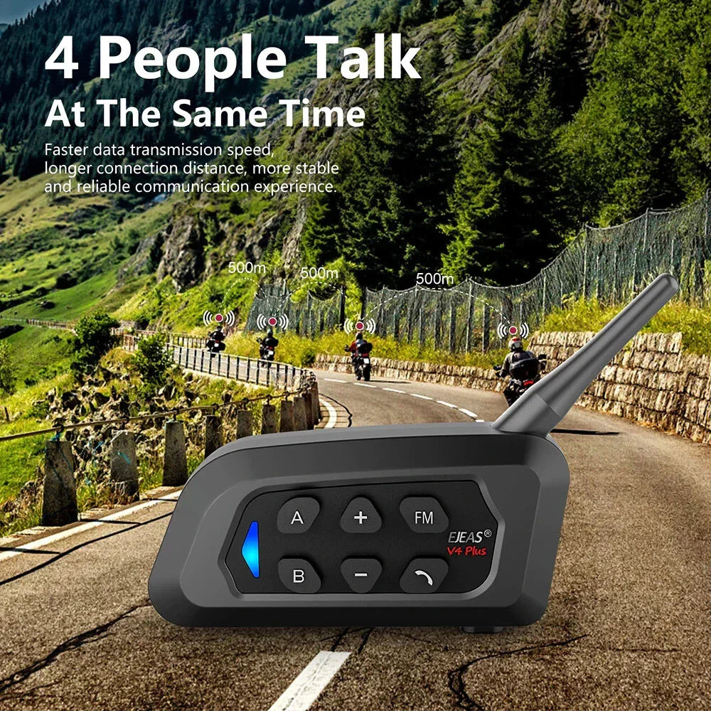 EJEAS V4 Plus Bluetooth Intercom Headset for Motorcycle - 1500M, 4 Riders