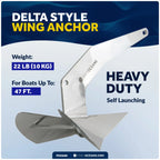 Delta Style Wing Anchor 22 Lb Solid Polished Stainless Steel for Boat