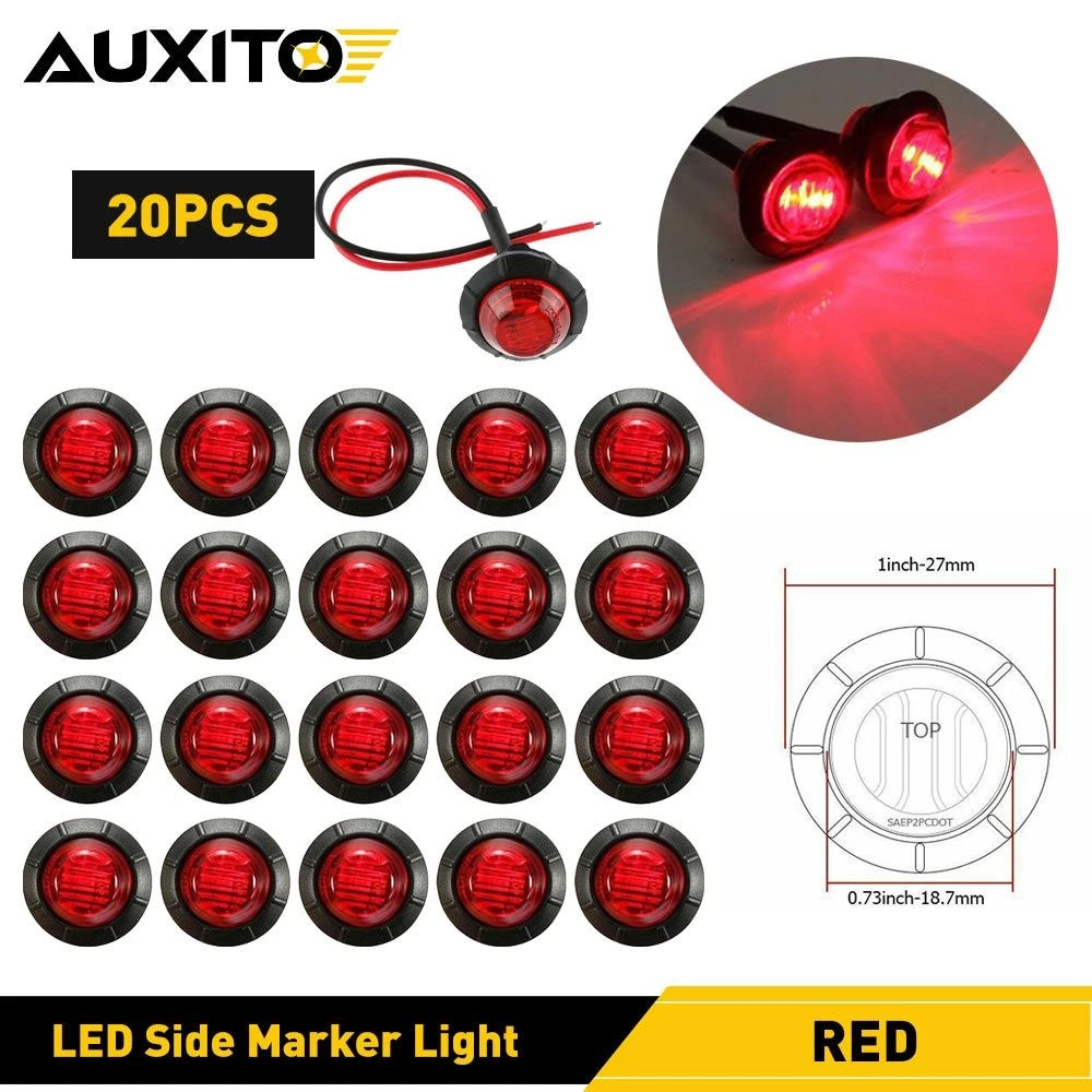 20X Red 3/4" Bullet LED Side Marker Lights for Trailer Truck RV