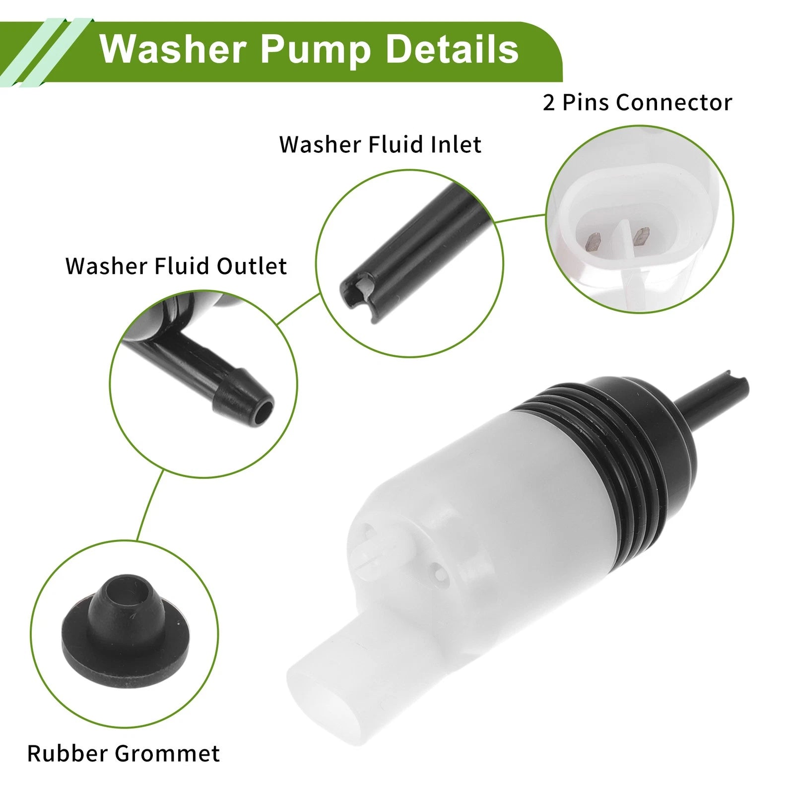Windshield Washer Pump w/Grommet for Buick Enclave (2008–2016) No. 10386722