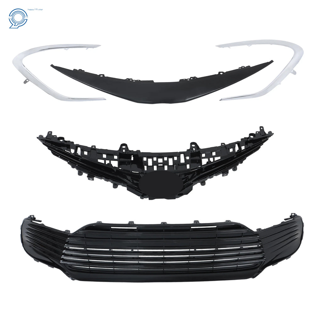 Set of 2 Front Upper Lower Grille Strip Trim for Toyota Camry LE (2021–2022)