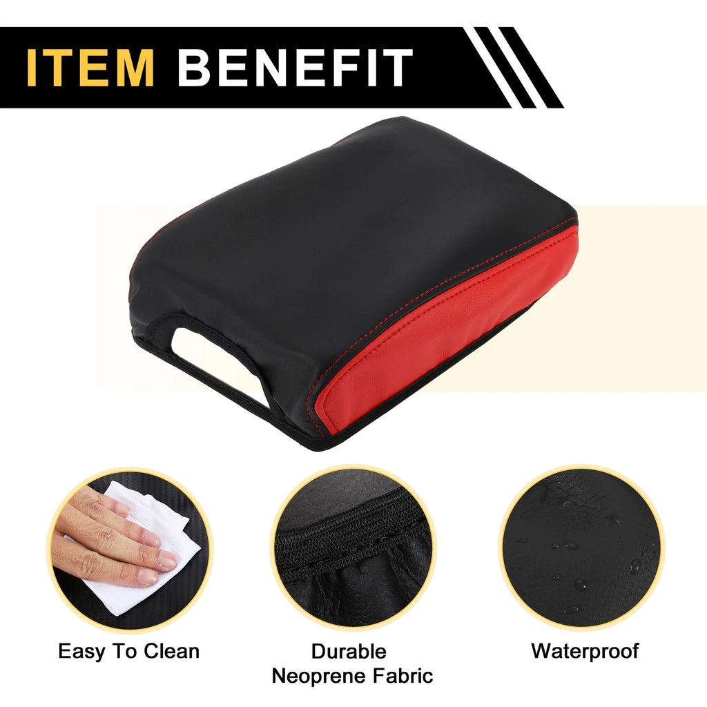 Center Console Lid Armrest Cover for Toyota Tacoma (2016–2020) Waterproof Black Red