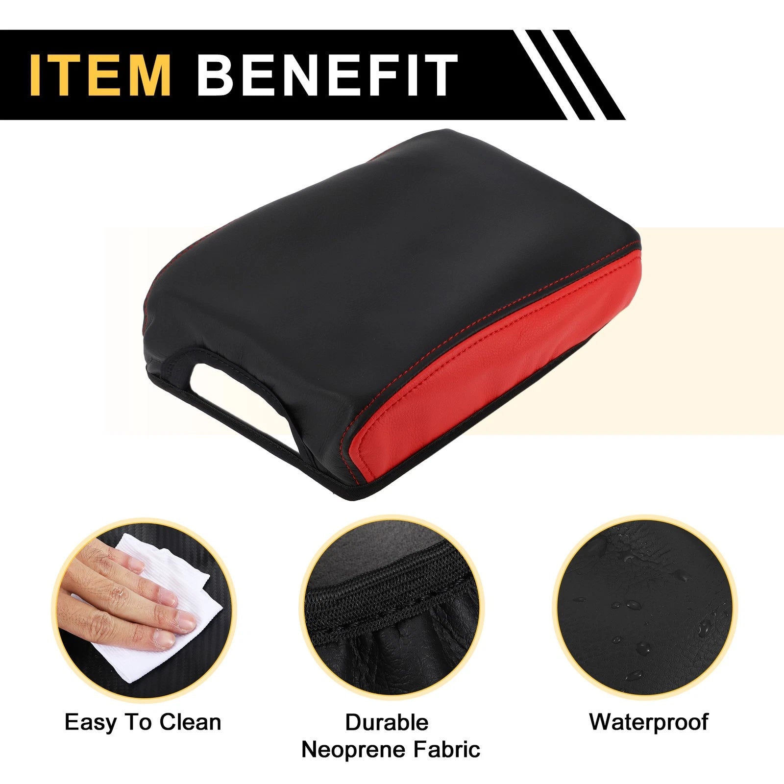 Center Console Lid Armrest Cover for Toyota Tacoma (2016–2020) Waterproof Black Red