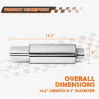 Stainless Steel Exhaust Muffler w/ 3" OD Tip for Universal Fit (9.2" L x 4" D)