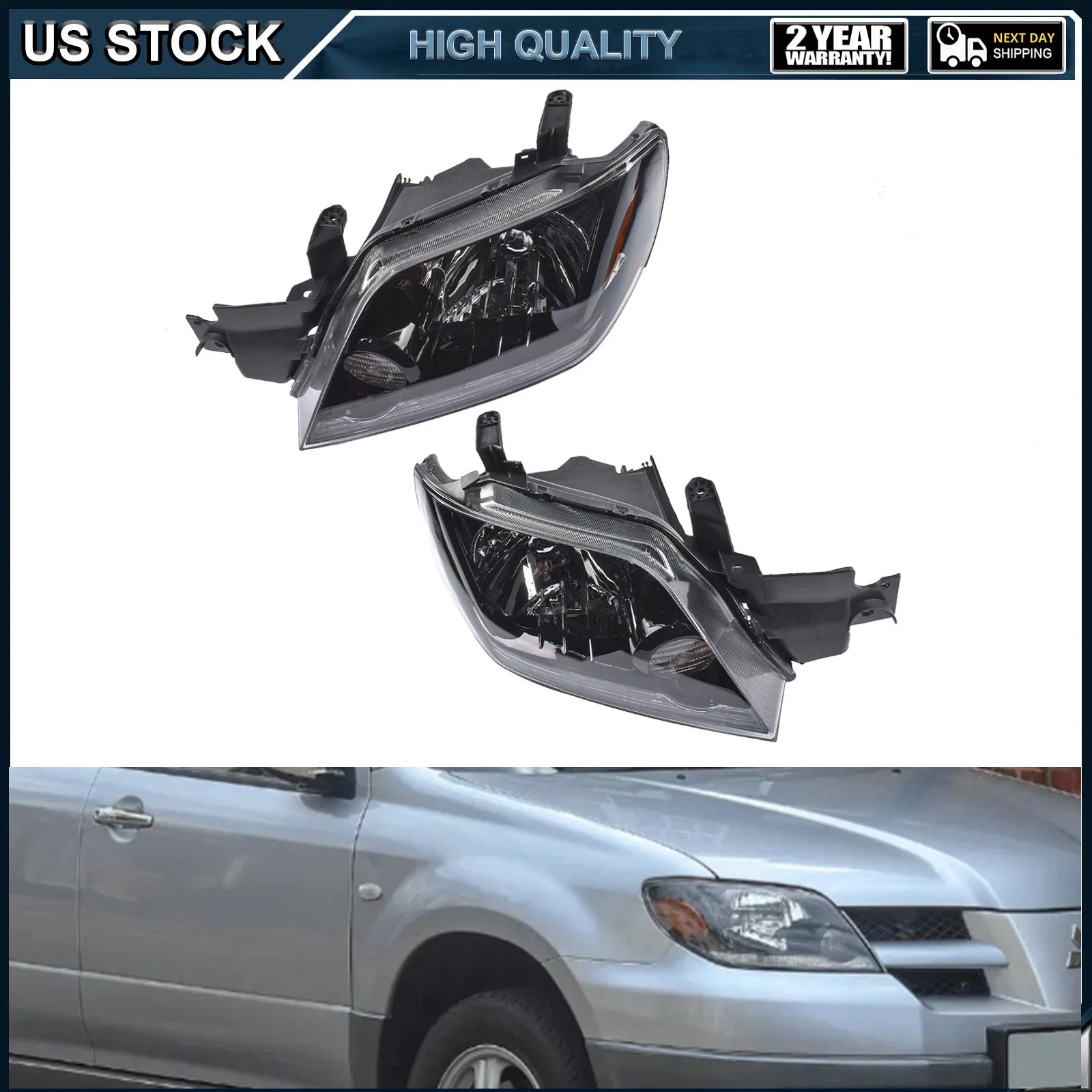 Pair Headlight for Mitsubishi Outlander LS/XLS (2003–2006)
