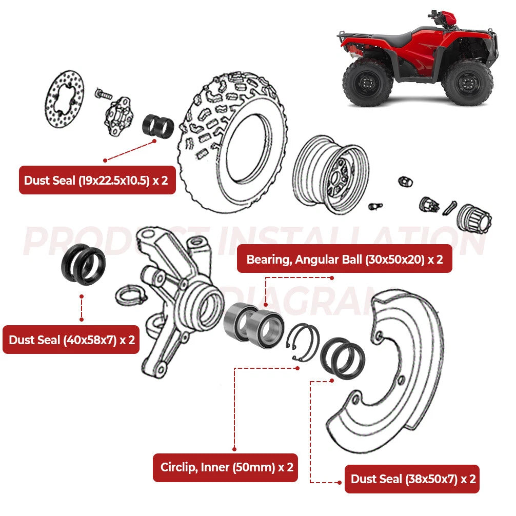 Front Wheel Bearings Seals Kit for Honda TRX300FW (1988–2000)