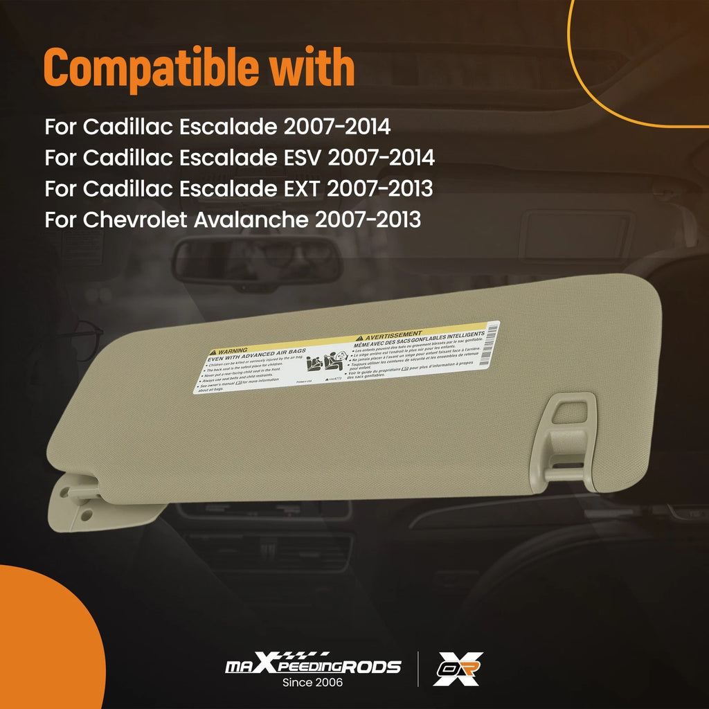 Beige Sun Visor for Chevrolet Suburban (2007–2014) w/ Light Mirror