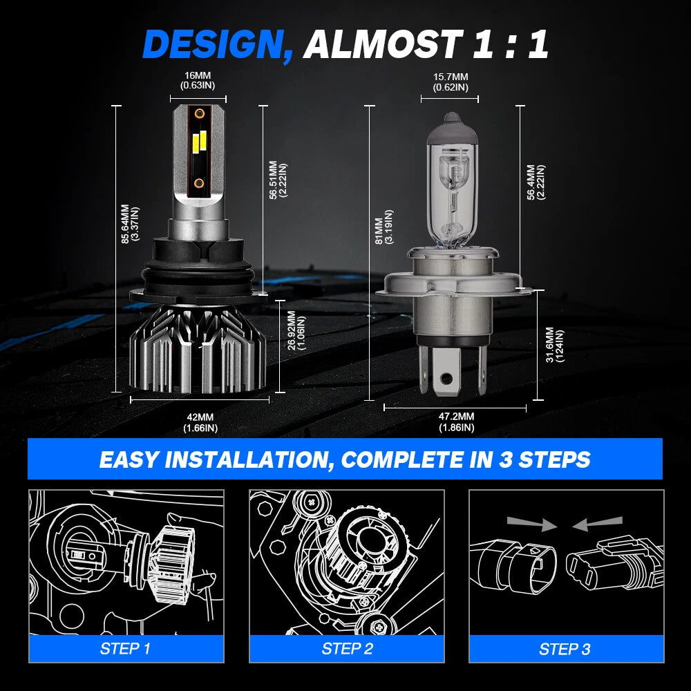 2X NOVSIGHT LED Headlight Bulbs 9007 HB5 6500K 12000LM Hi/Low Beam