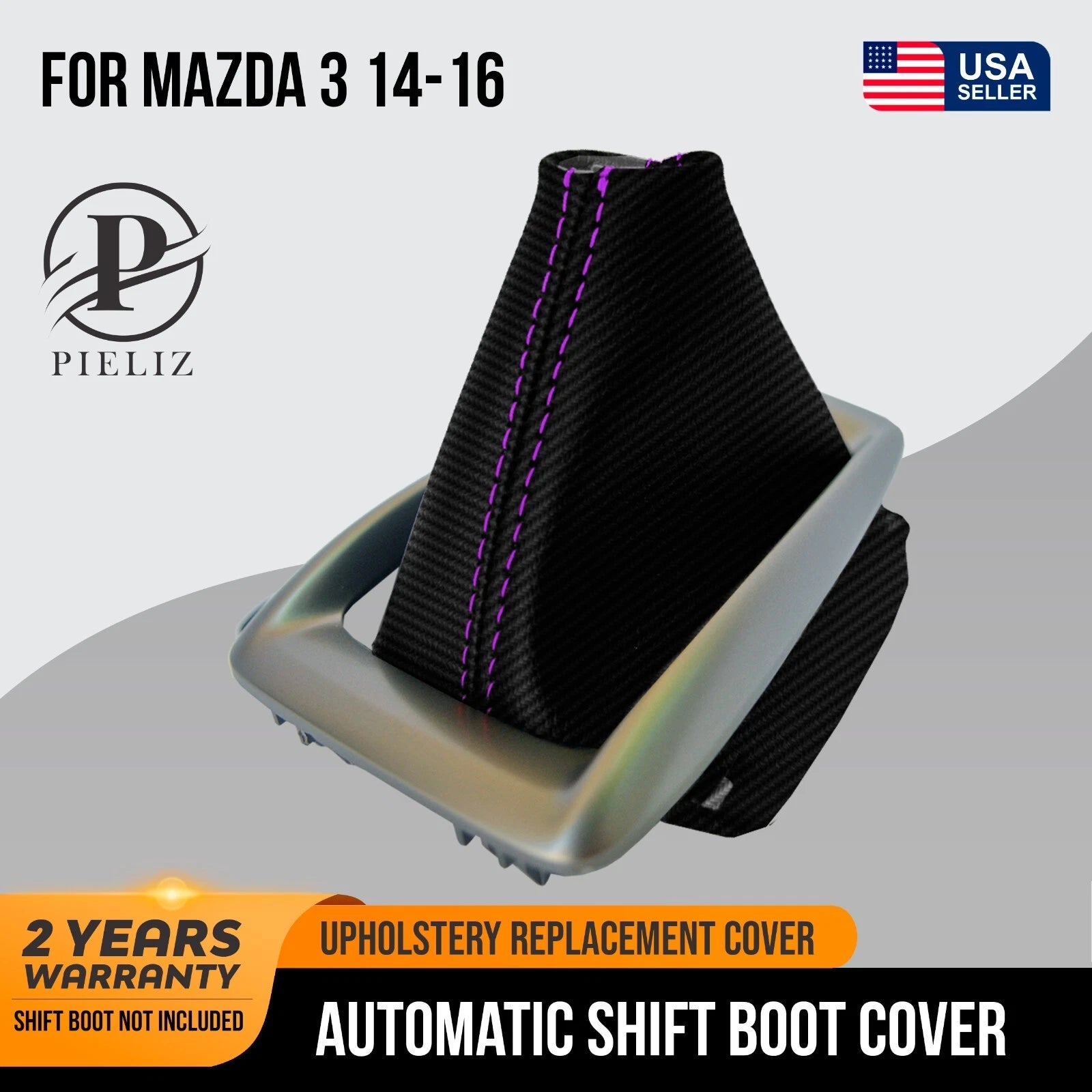 Automatic Shift Boot Cover for Mazda 3 (2014–2016) - Carbon Fiber, Purple Stitch