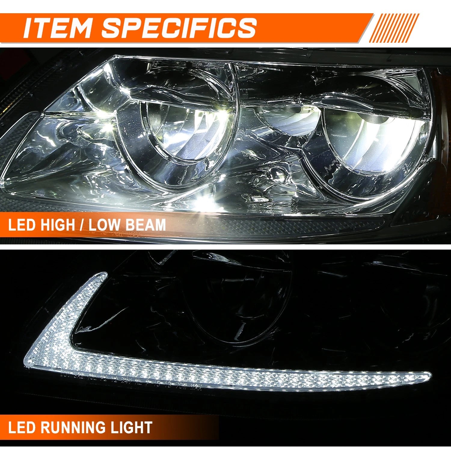 Full LED DRL Headlights Chrome/Amber for International Harvester 4100-8600 (2002–2015)