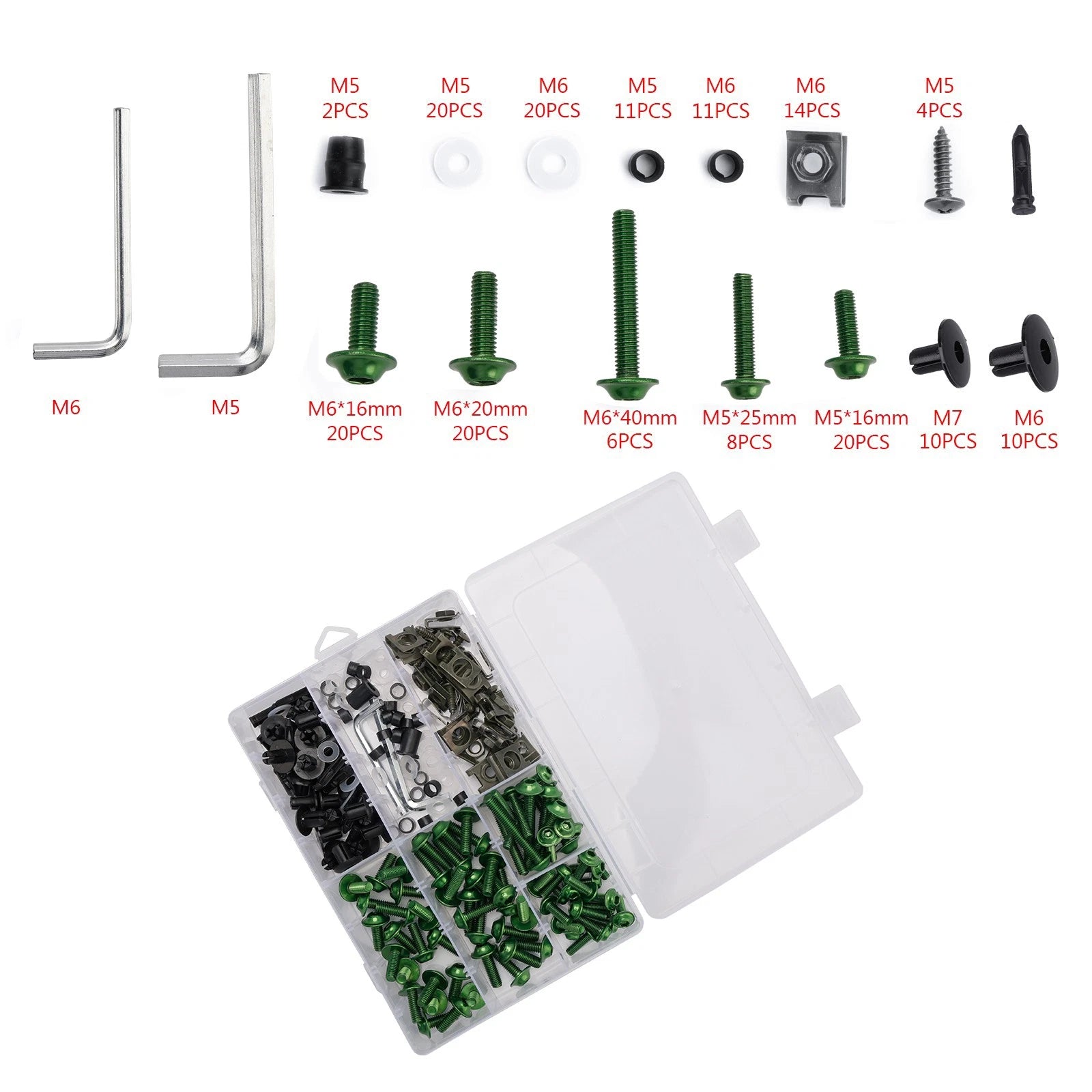 Set of 198 Green Clips & M6 Screws for German M5 Trim Screws