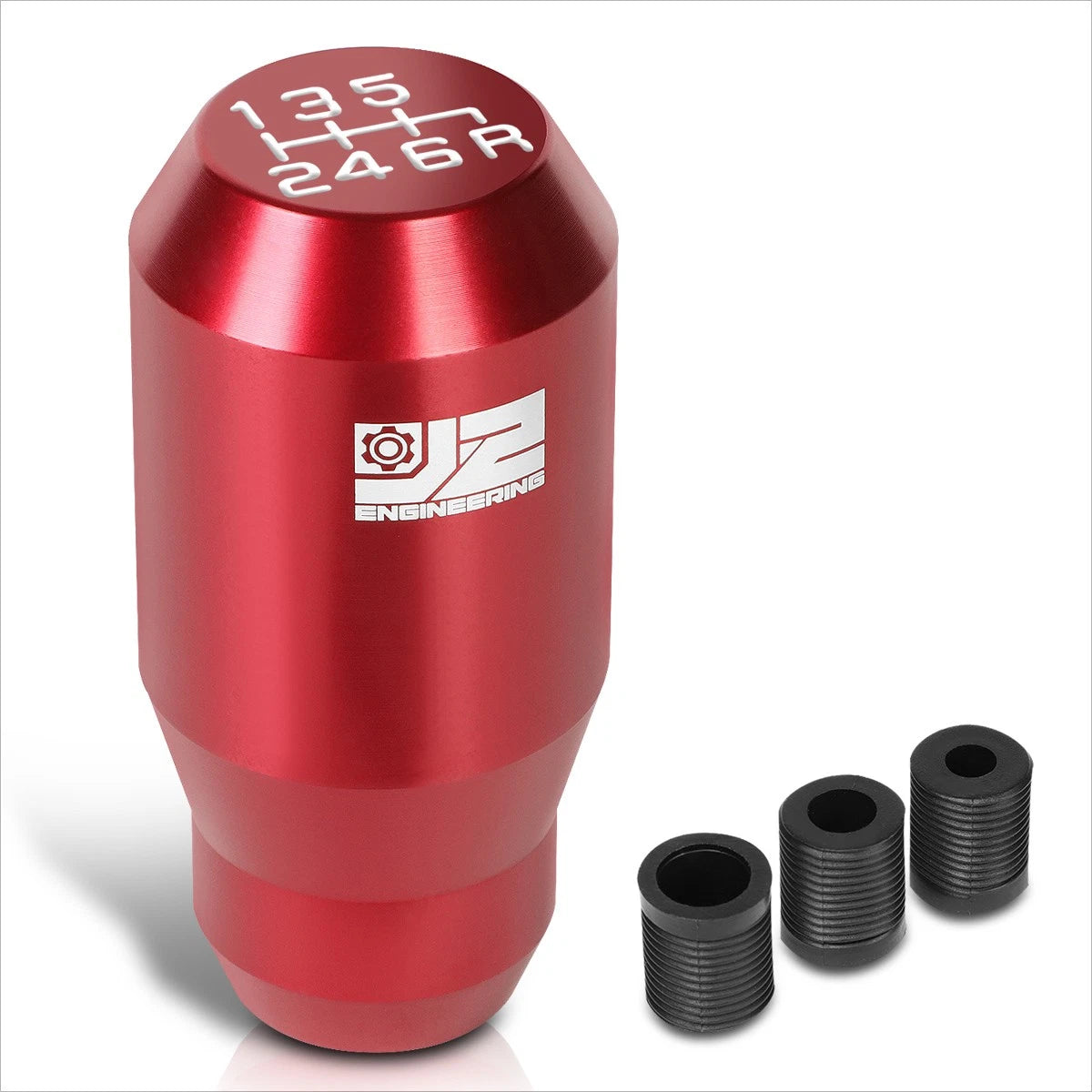 J2 Aluminum 6-Speed Manual Shift Knob Red for Universal Fit (Adapters Included)