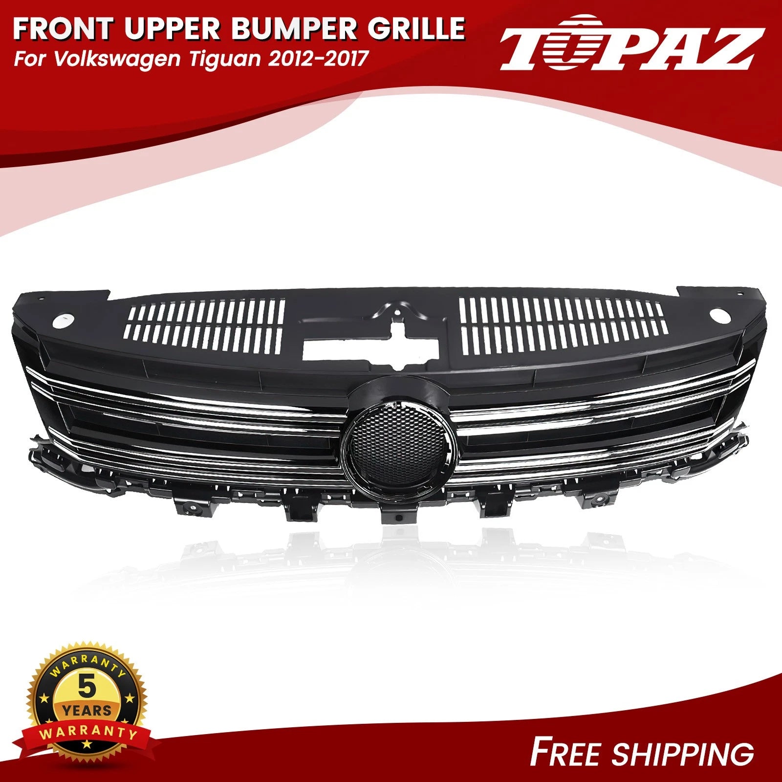 Front Upper Bumper Grille with Chrome Trim for VW Tiguan (2012–2017)
