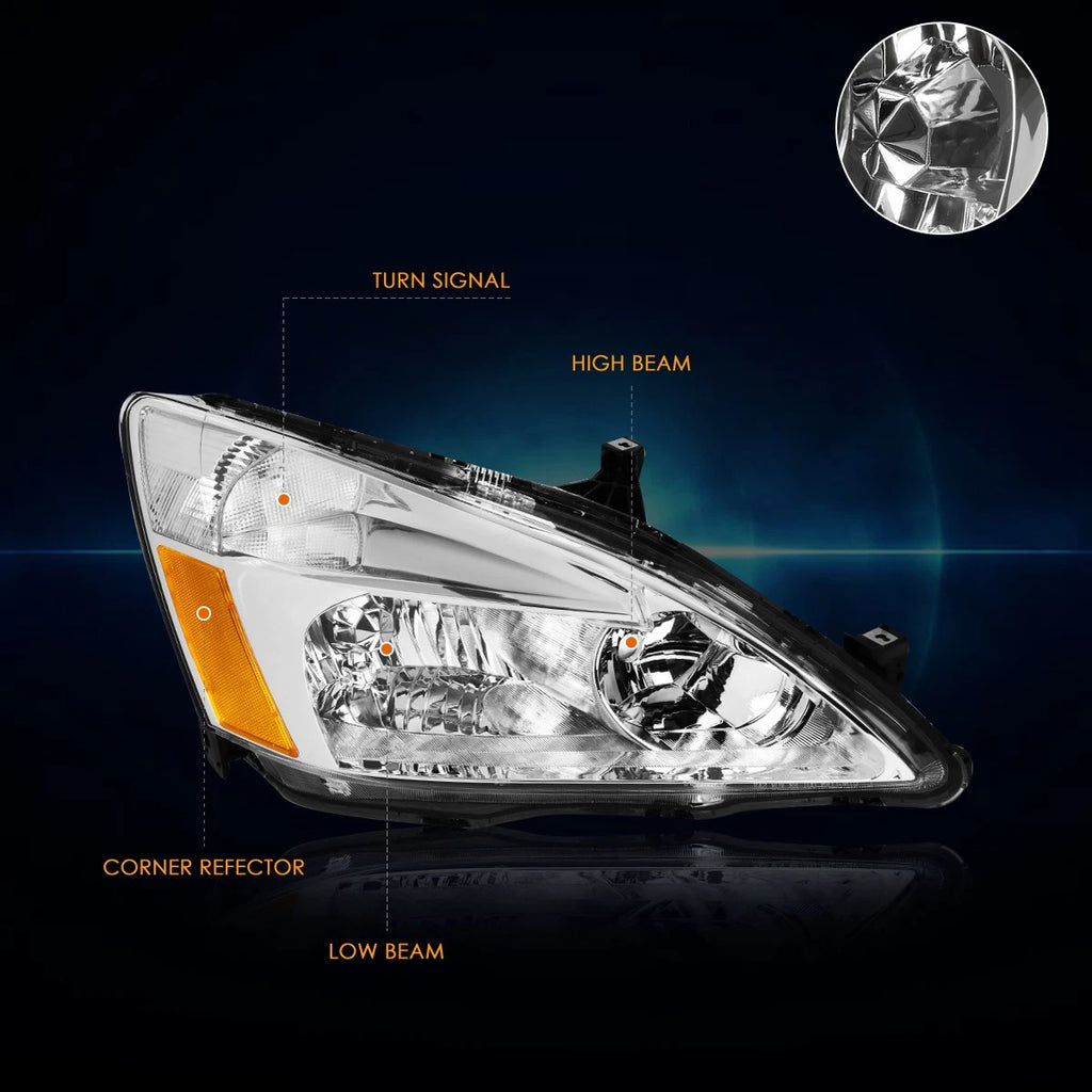 JDM Chrome Housing Headlight & Amber Side Corner Lamps for Honda Accord (2003–2007)