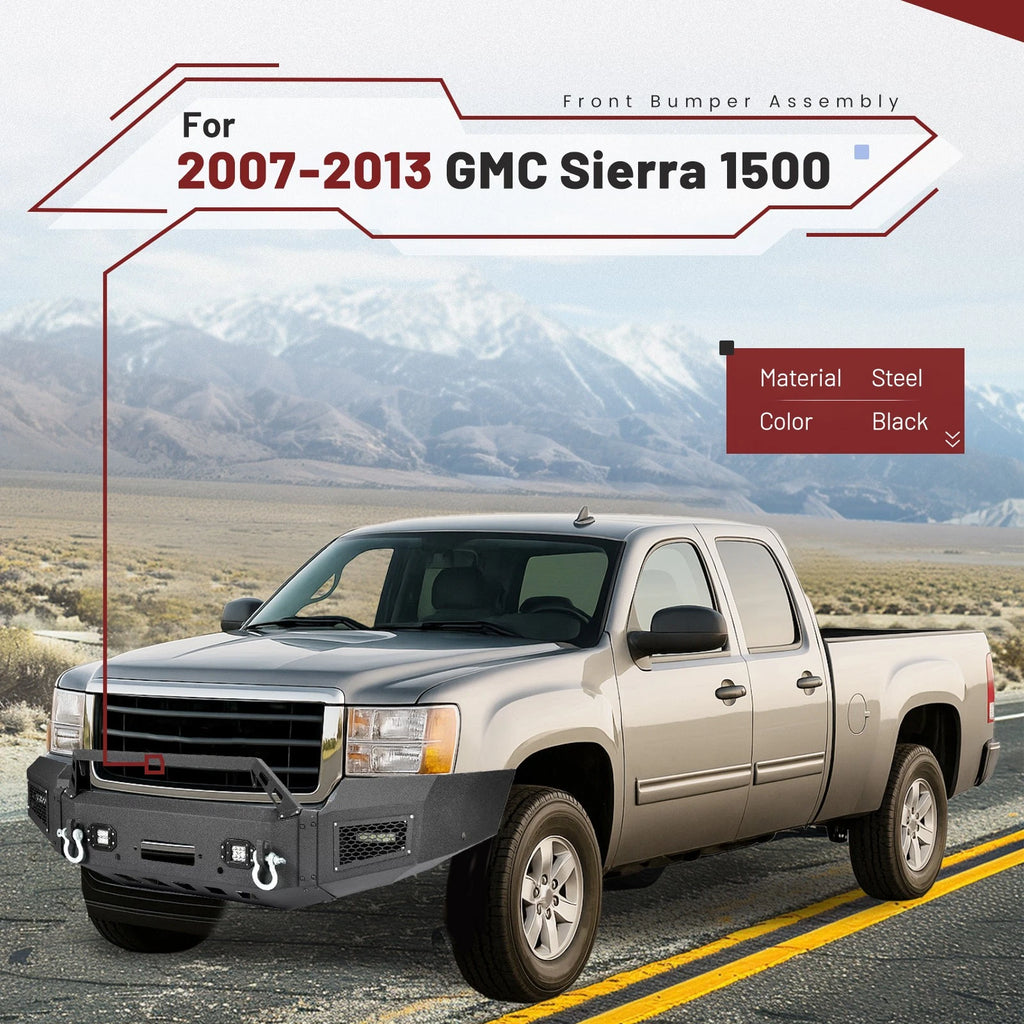 Black Steel Front Bumper Assembly with LED Spotlights for GMC Sierra 1500 (2007–2013)