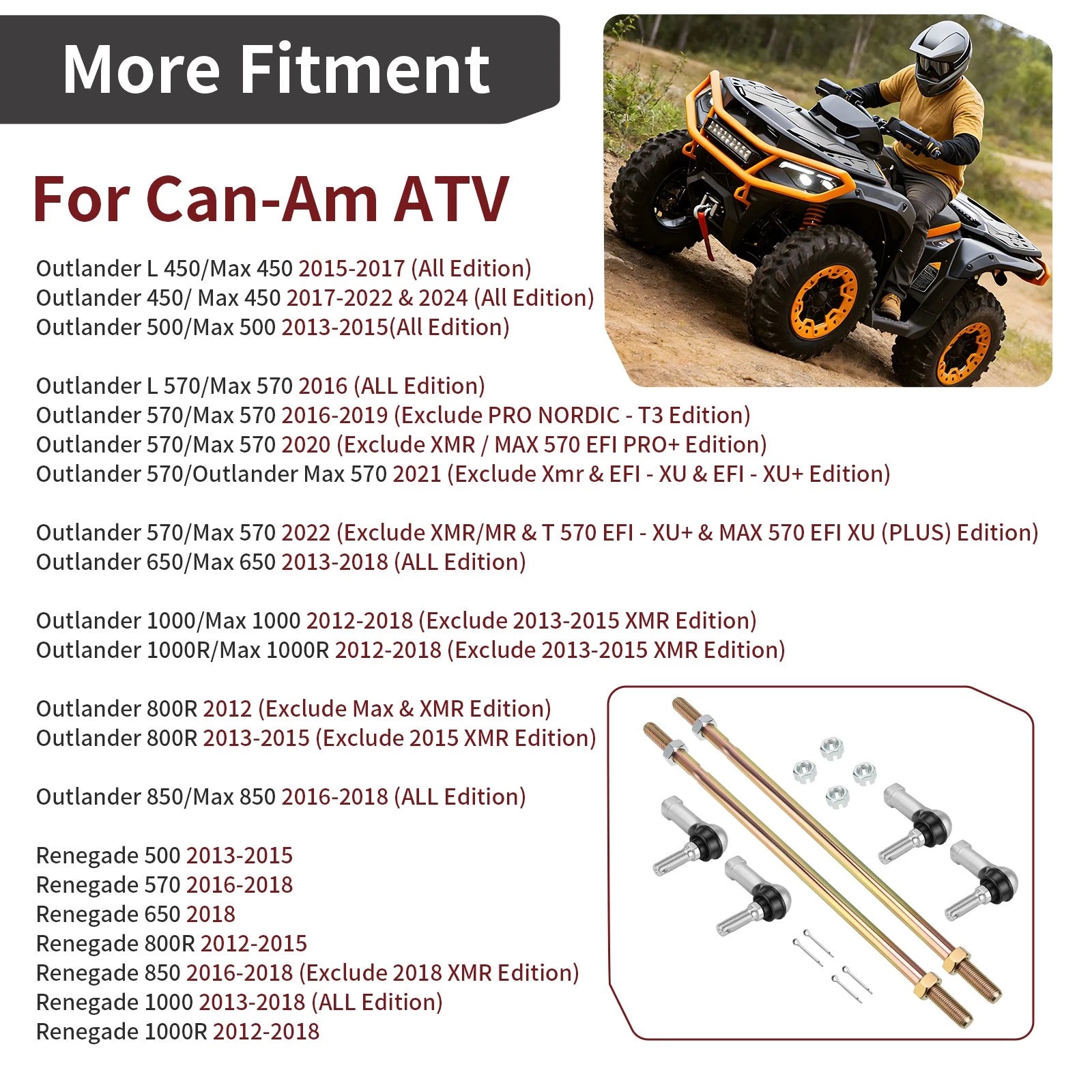 Tie Rods w/ End Assy for Can-Am Renegade 1000R Outlander Max 1000 2012–2018