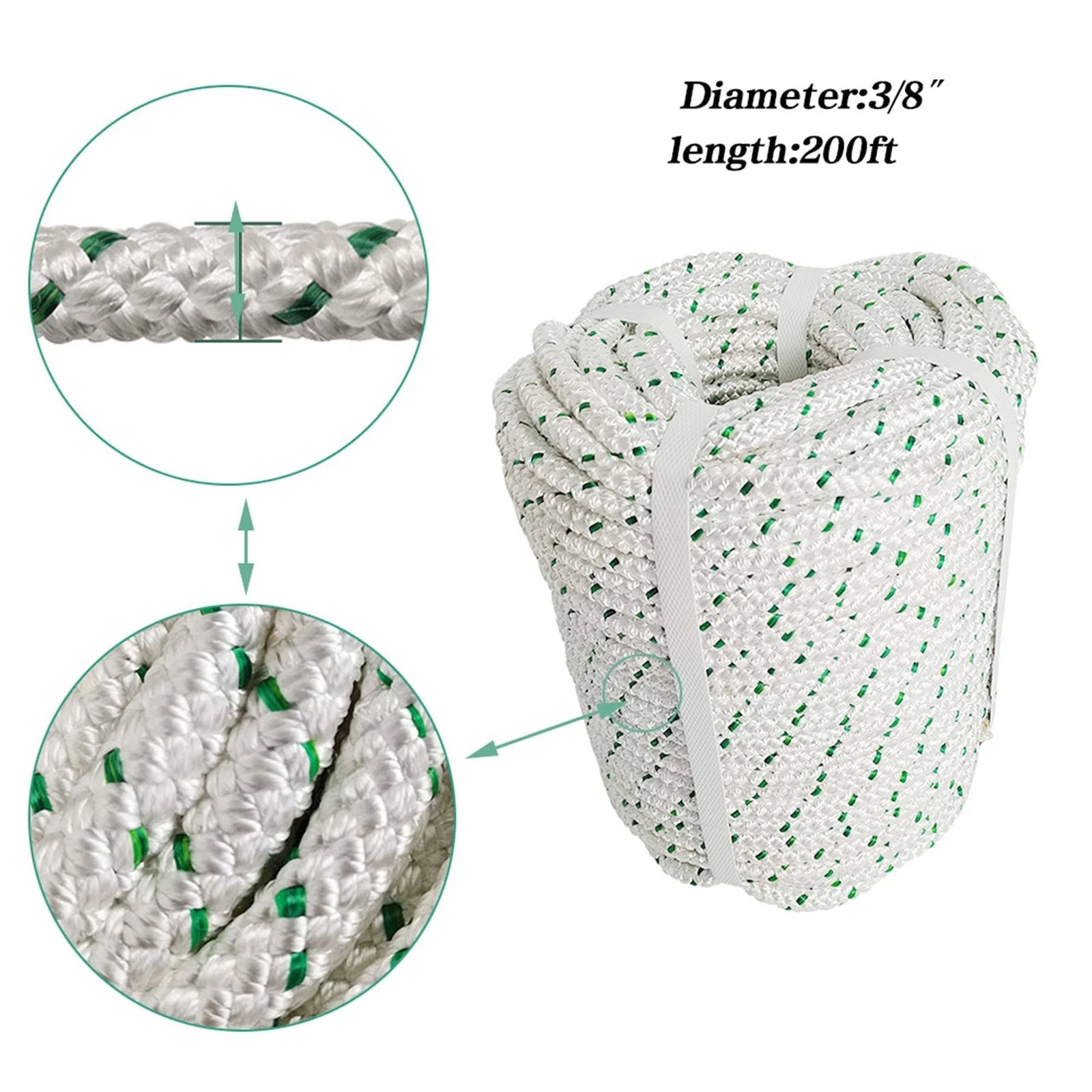 3/8" Double Braid Polyester Rope for Strong Pulling (200')