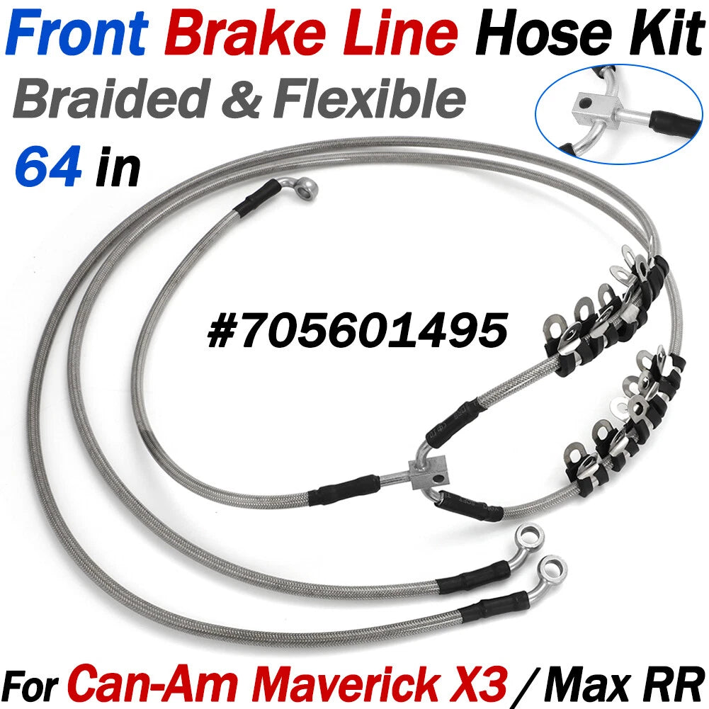 64 Inch Front Braided Brake Hose Line Kit for Can-Am Maverick X3 Turbo (2017–2023)