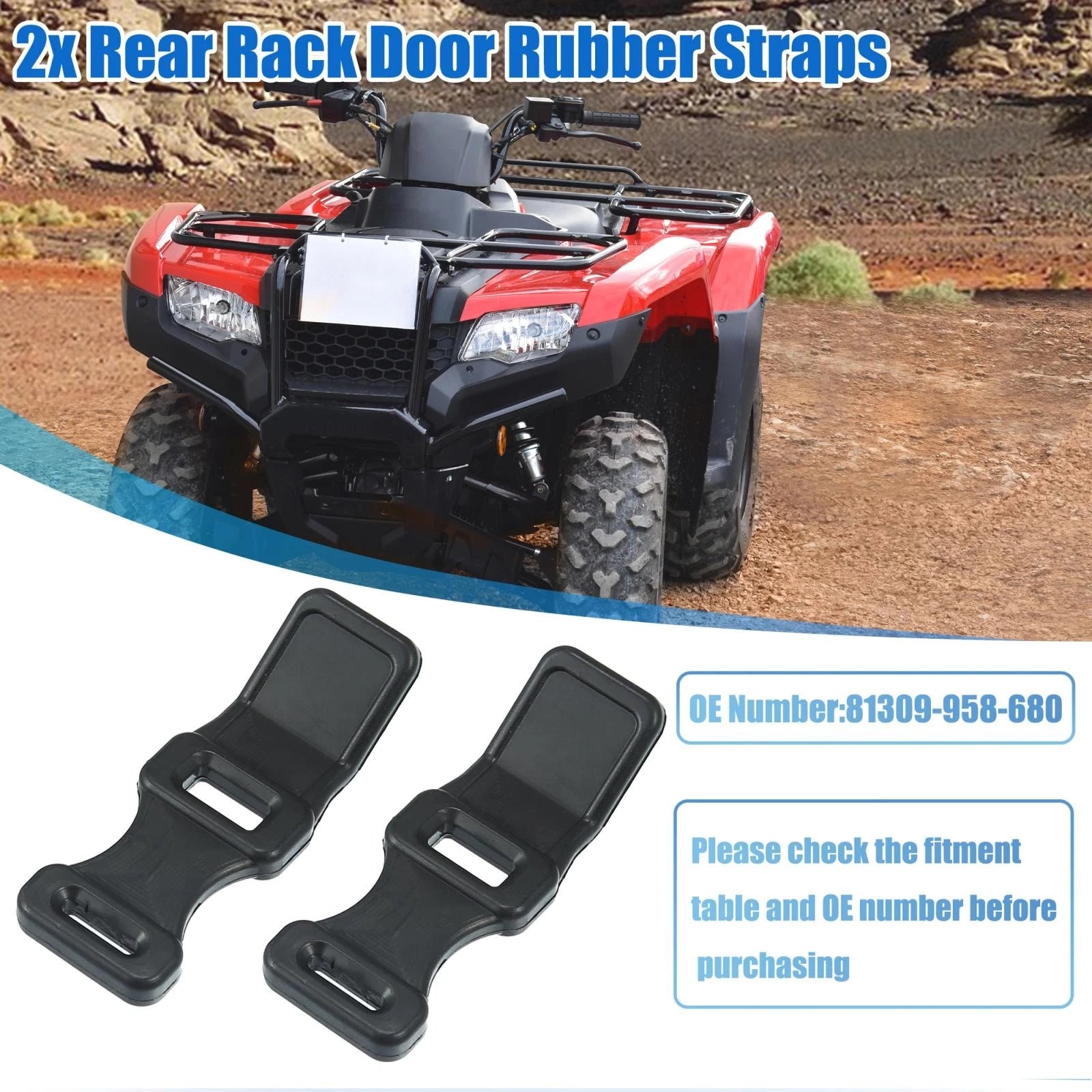 2X Rear Rack Door Rubber Straps 81309-958-680 for Honda ATC200E TRX300 TRX350 (1982–1999)