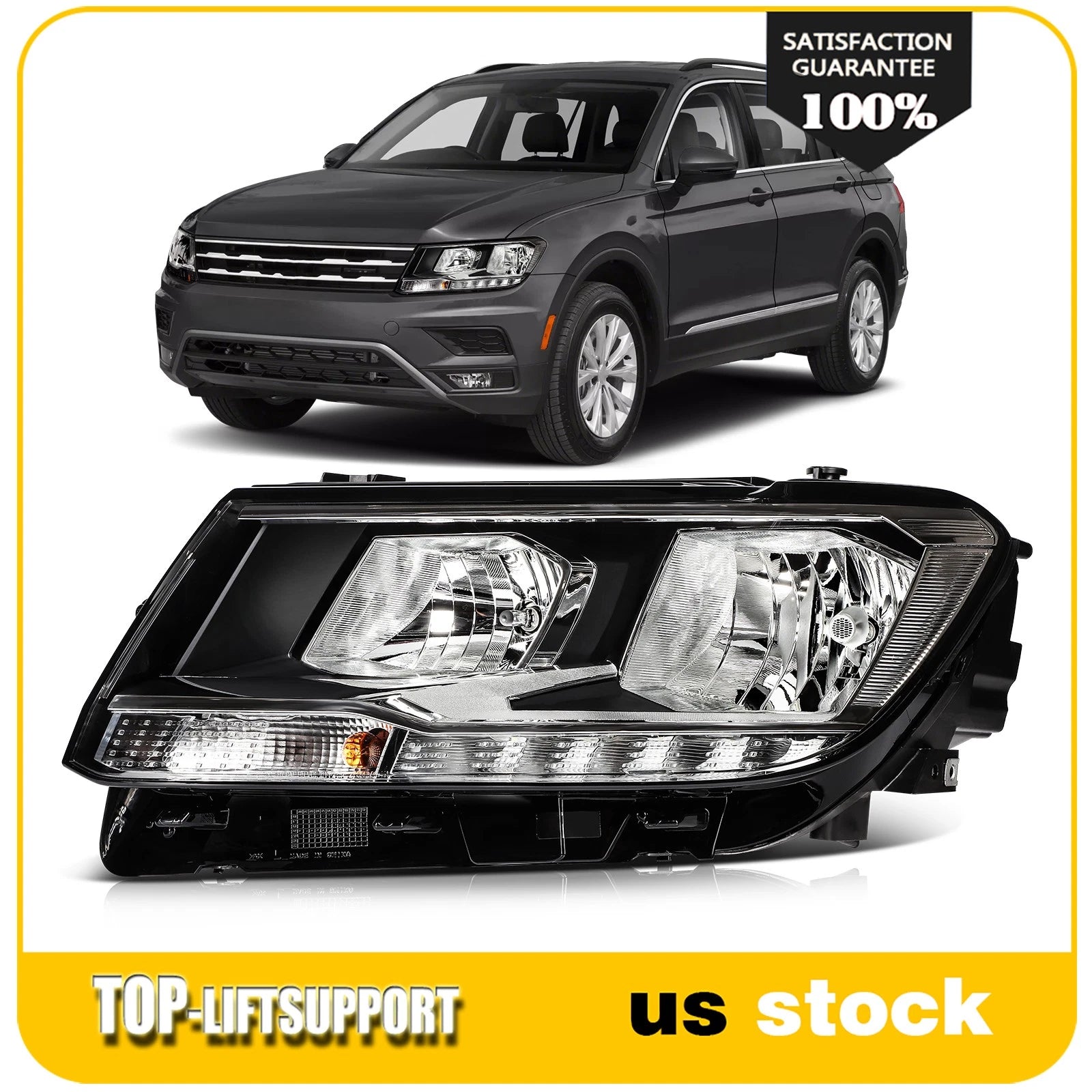 Left Side LED DRL Headlight with Bulb for Volkswagen Tiguan (2018–2021)