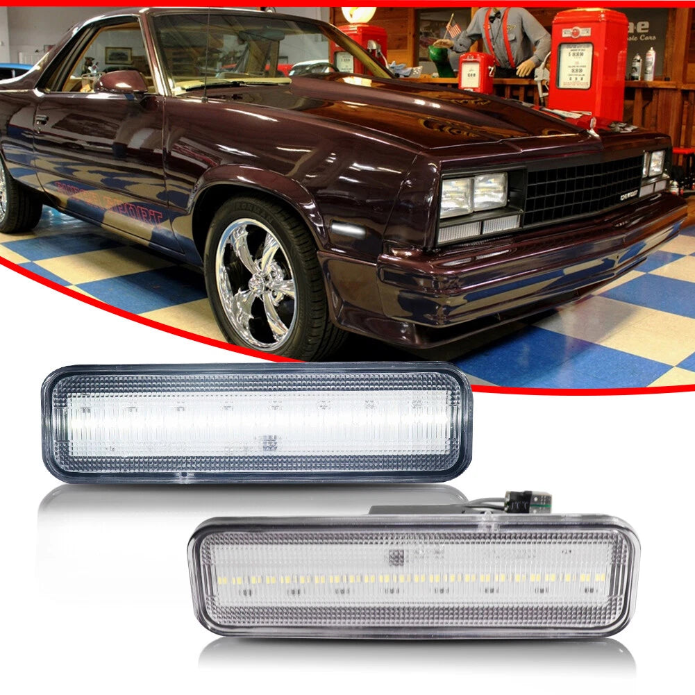 Clear White LED Front Bumper Side Marker Lights for El Camino & Caballero (1982–1987)