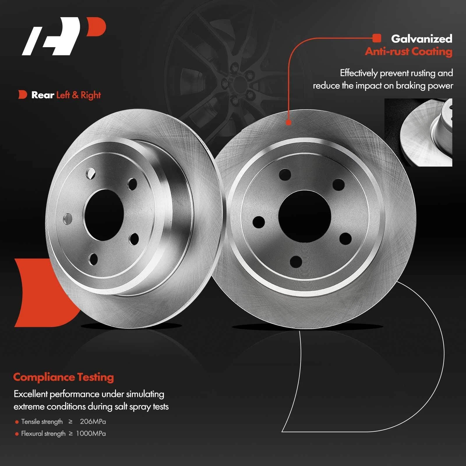 Rear Disc Brake Rotors & Ceramic Pads for Jeep Wrangler (2007–2017)