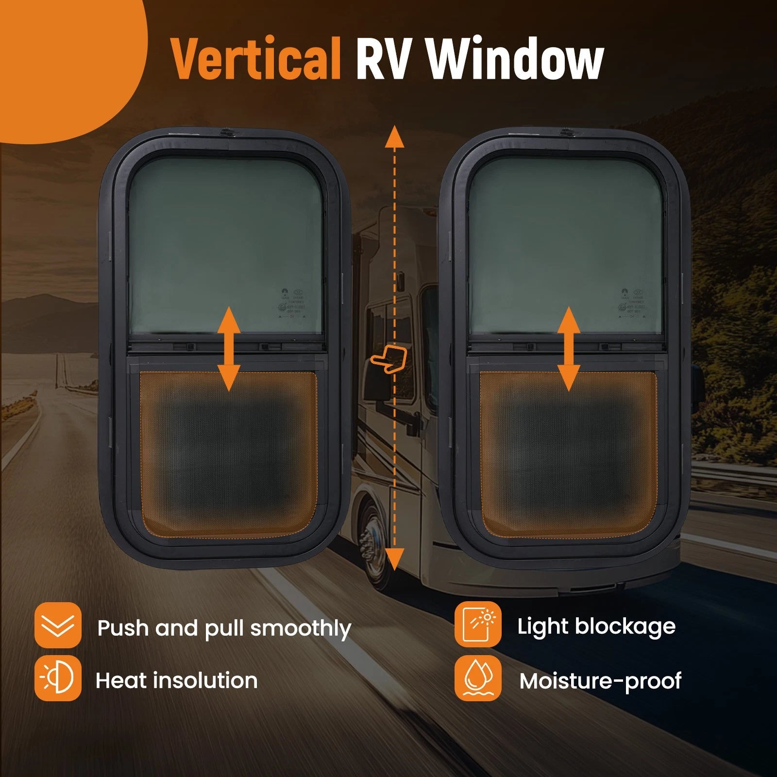2 Pack 12" x 22" Vertical RV Windows for RV/Camper/Trailer/Cargo