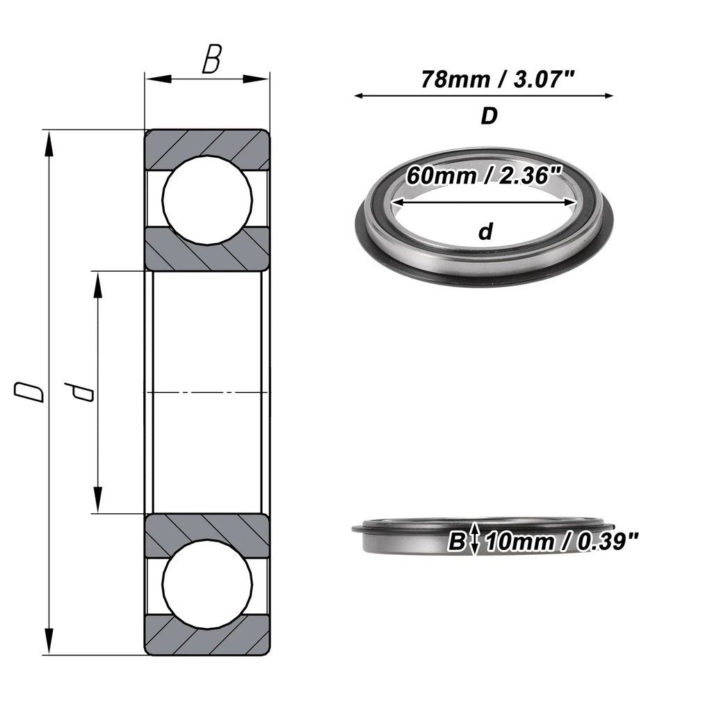 6812NR2RS Deep Groove Ball Bearings for Scooter Skateboard (60x78x10mm)