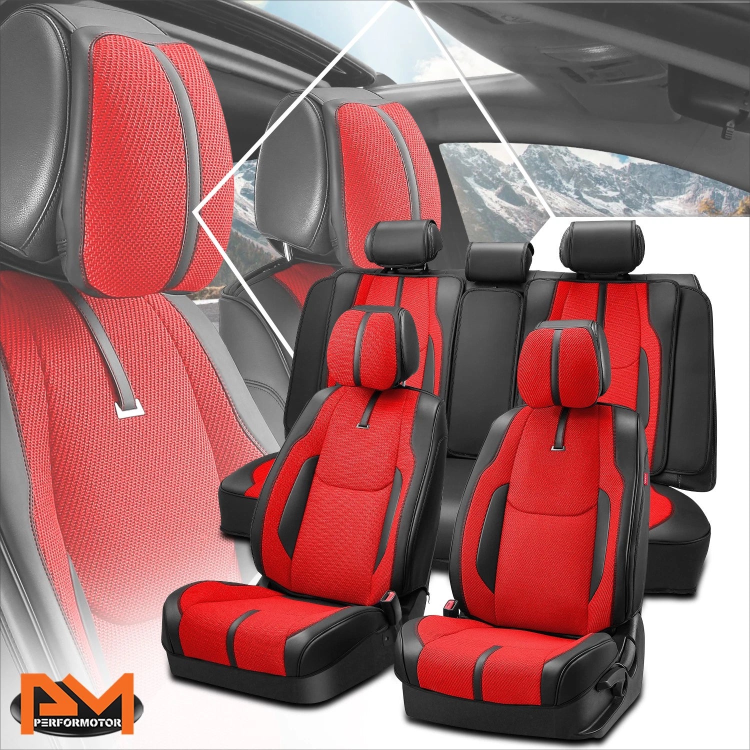 Set of 4 Universal Seat Covers for Cars (1st & 2nd Row) - Red