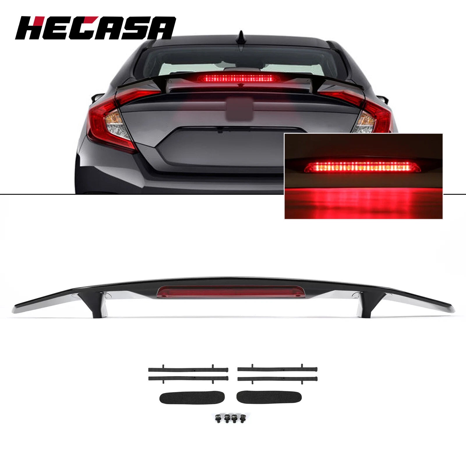Rear Trunk Spoiler Lip with LED Light for Honda Civic (2016–2021)