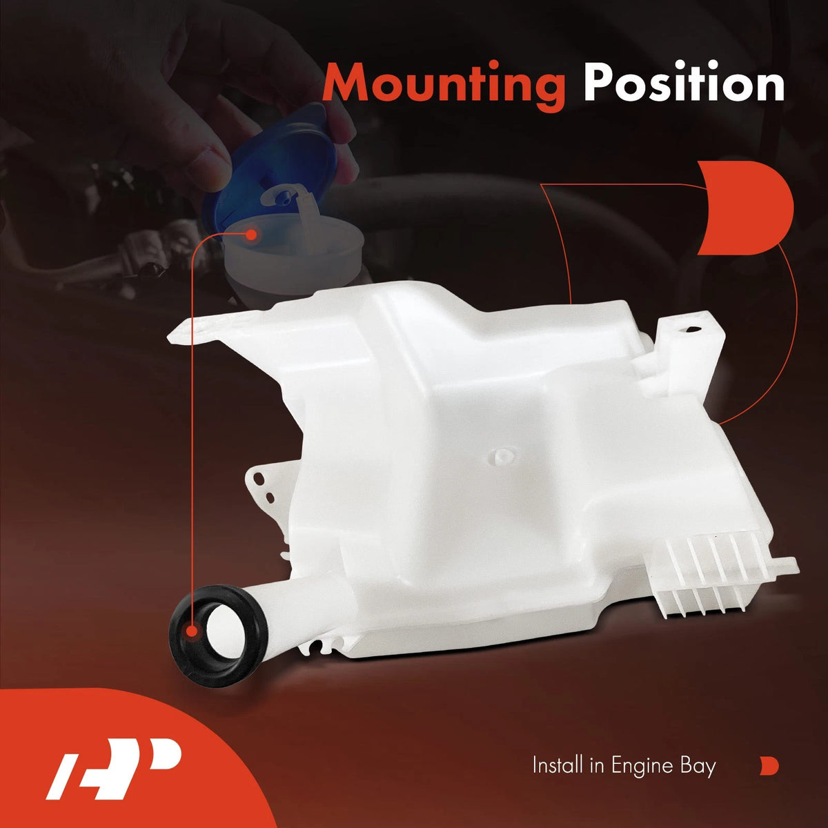 Windshield Washer Reservoir with Cap, Pump & Sensor for Ford Focus (2012–2018)
