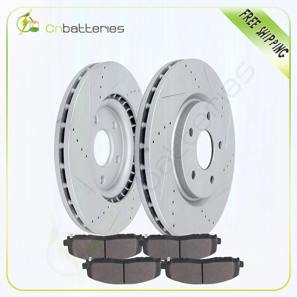 2 Front Drill Brake Rotors & 4 Metallic Brake Pads for Dodge Journey (2012–2017)