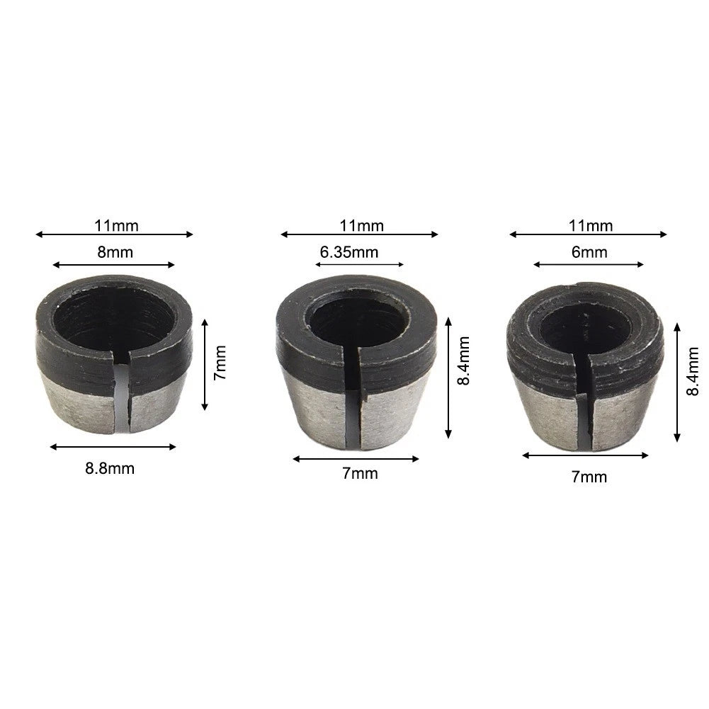 Collet Chuck Set of 3 for Electric Router (6mm, 6.35mm, 8mm)