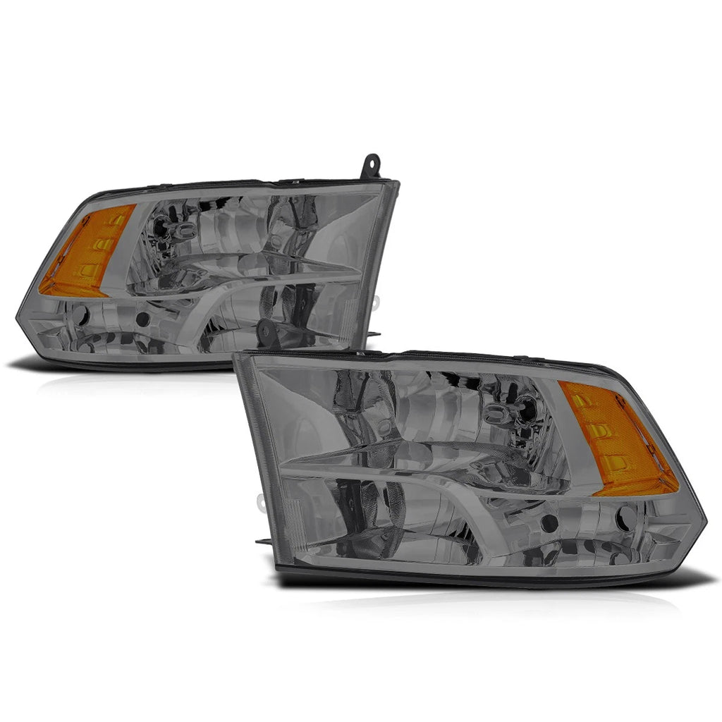 Headlight Assembly Set of 2 for Dodge Ram 1500-3500 (2009–2012) Smoked Amber