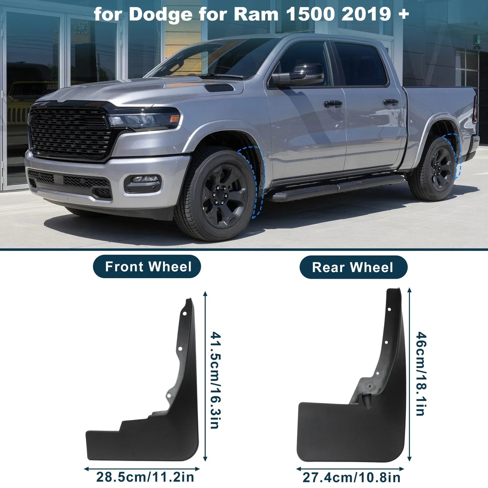 Mud Flaps Kit for Dodge Ram 1500 2019-2025 - Splash Guards, No-Drill