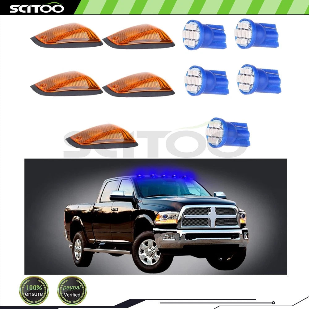 5X Amber Cab Marker Light Lens + T10-8-3020-SMD-Blue LED for Chevrolet