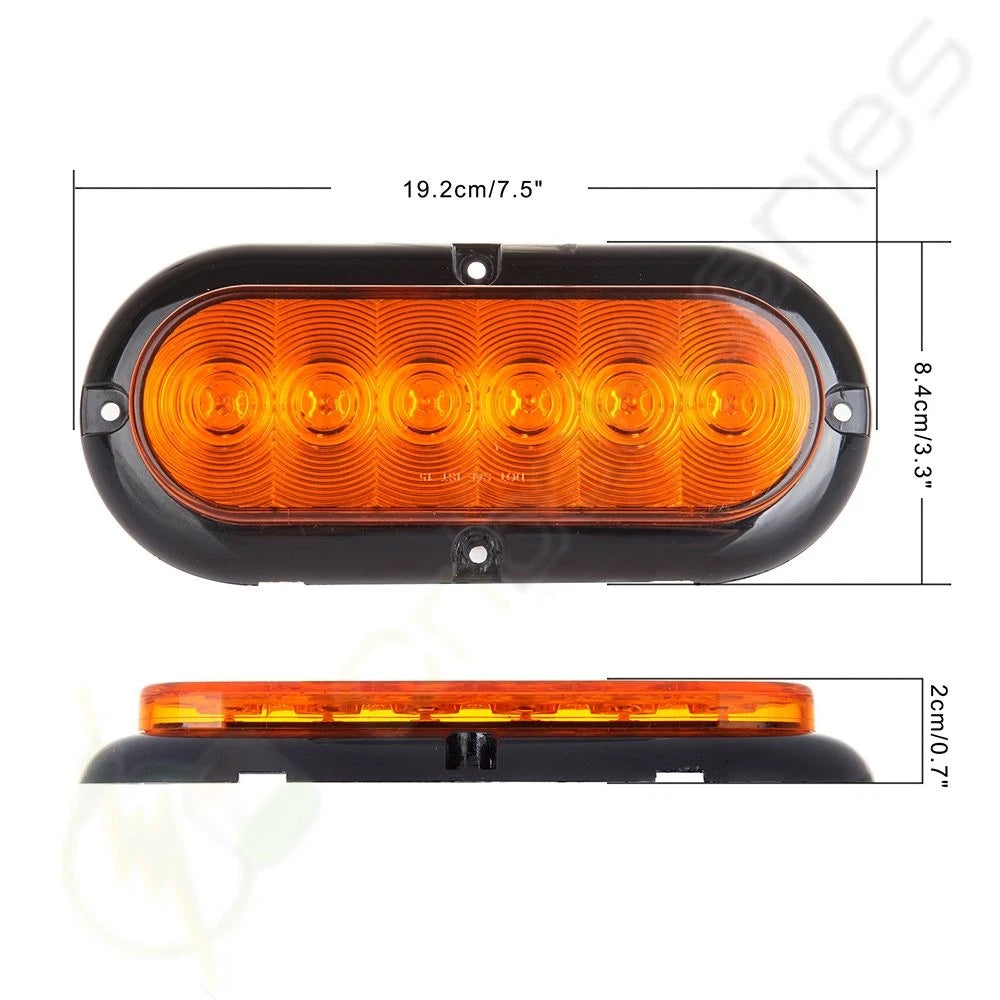 6x Amber LED Stop/Turn/Tail Brake Reverse Light Flange Mount for Truck Trailer
