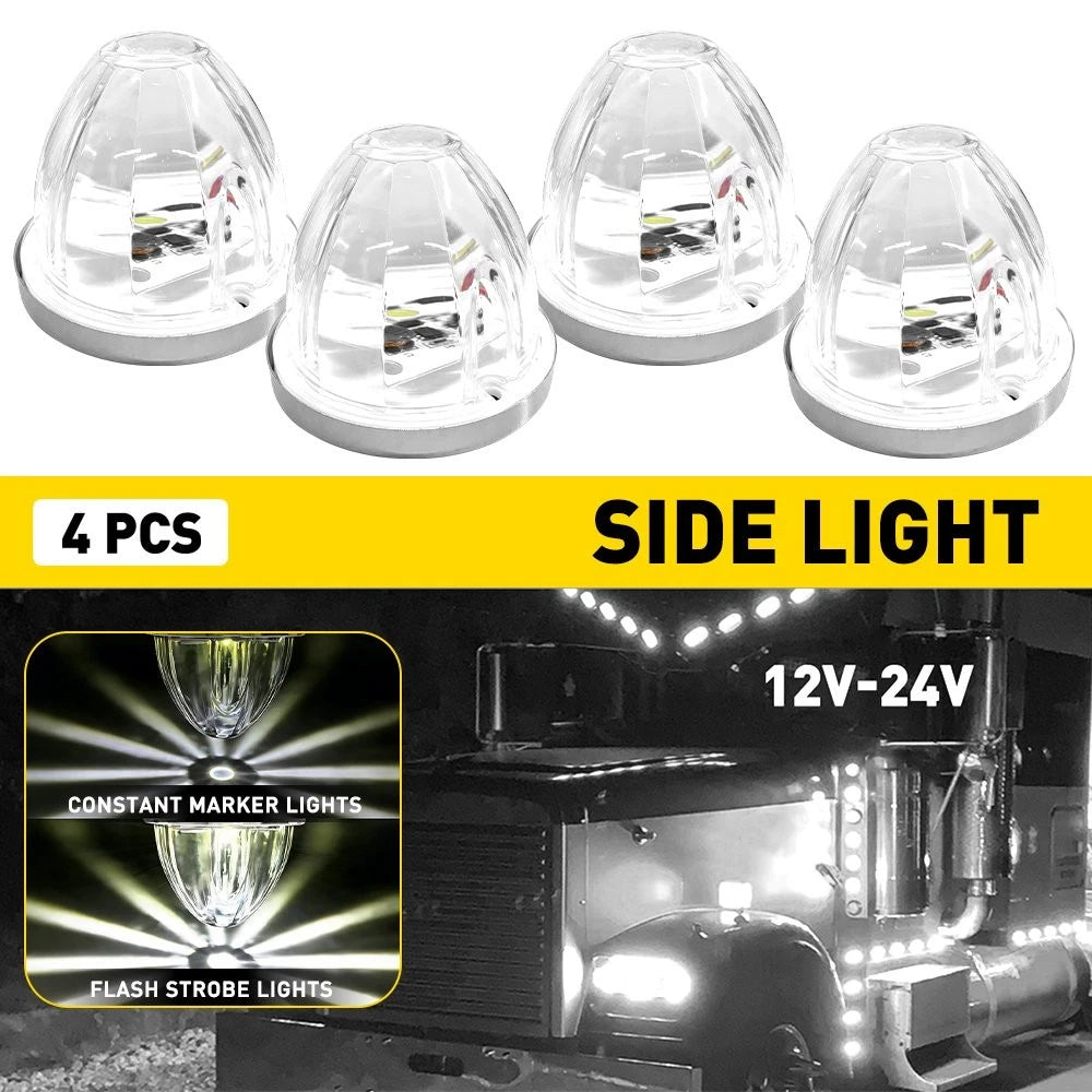 4X Clear White Flash LED Side Marker Lights for Universal Trucks