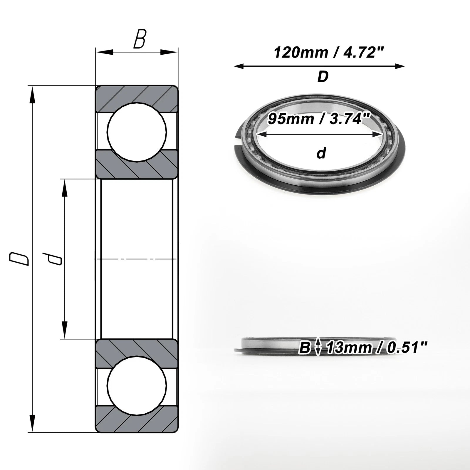 Deep Groove Ball Bearing 6819NR for Scooter Skateboard (95x120x13mm)