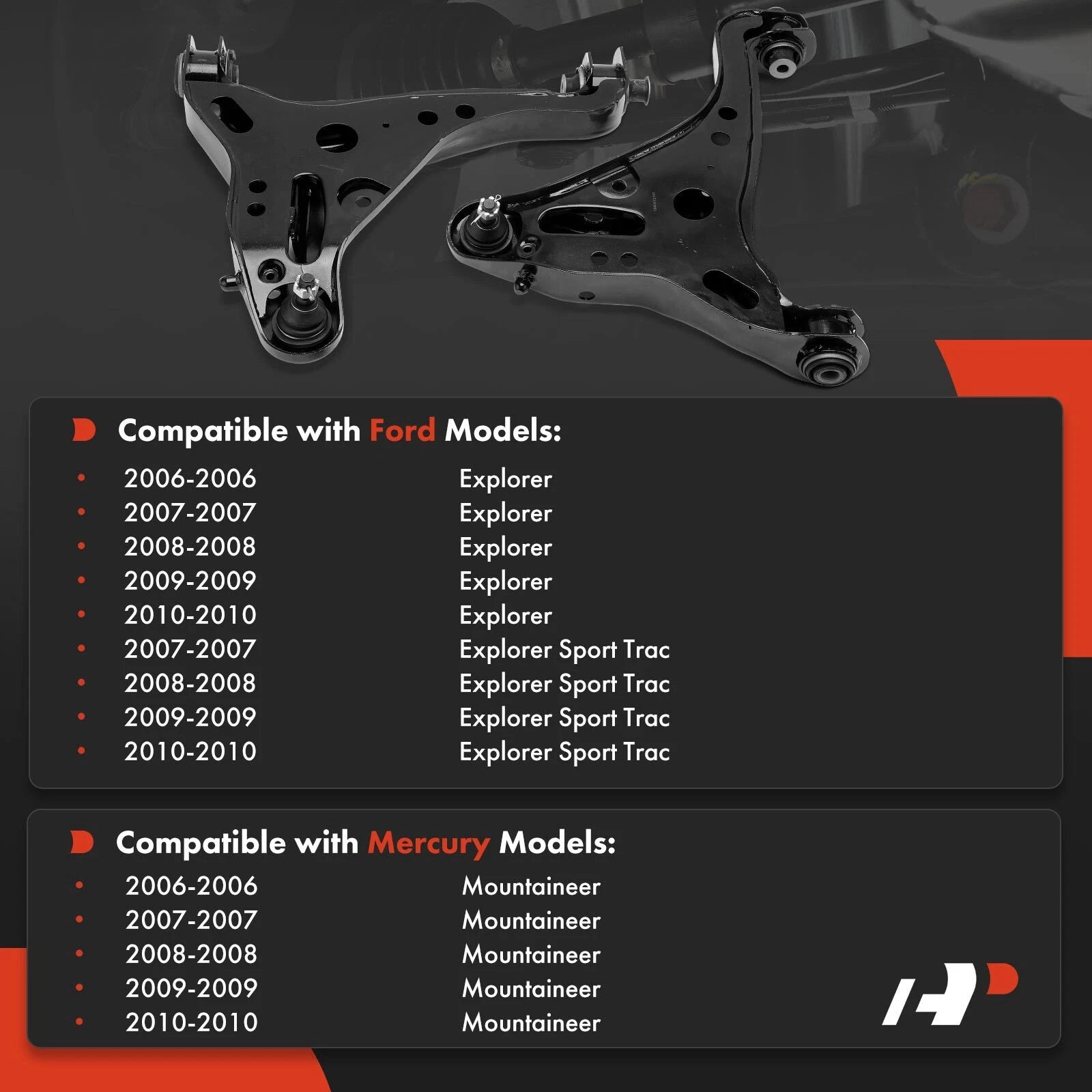 2X Front Lower Control Arm & Ball Joint for Ford Explorer (2006-2010)