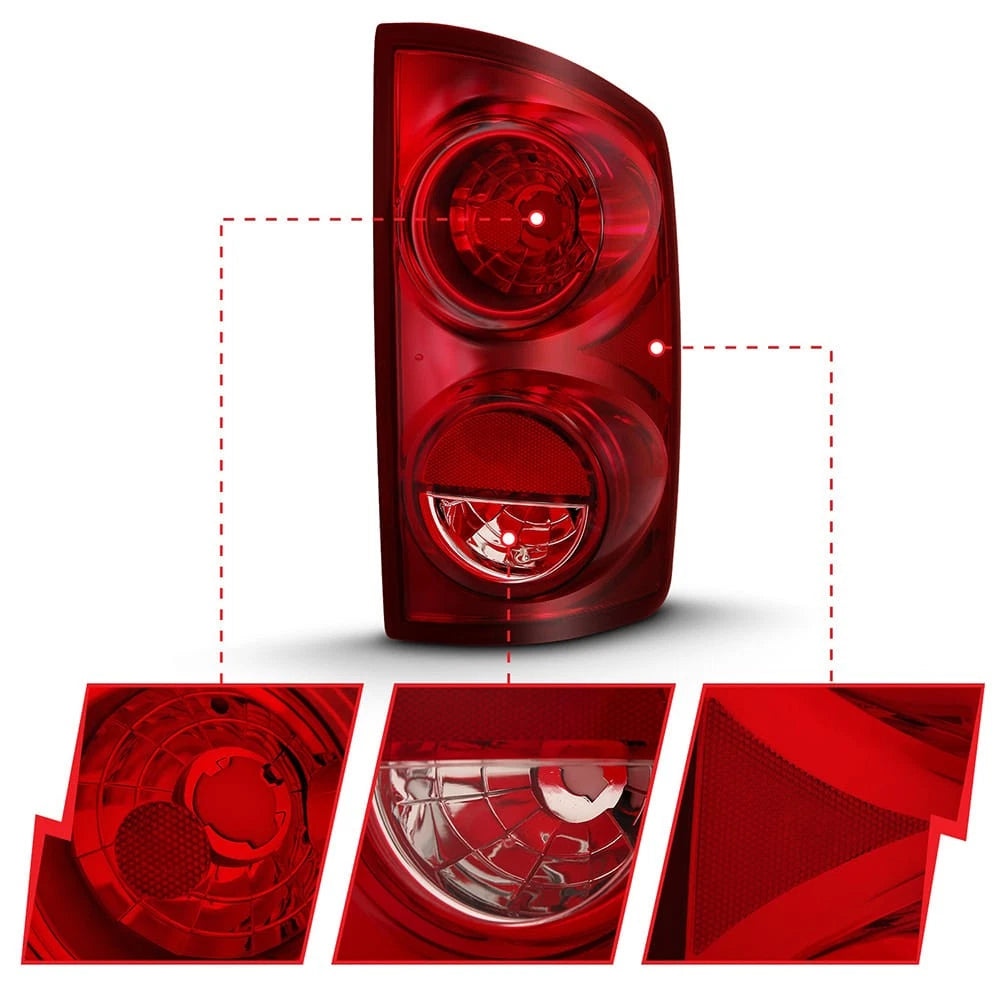 Tail Light Assembly Left Rear Replacement Red Lens for Dodge Ram 2500 (2007–2009)