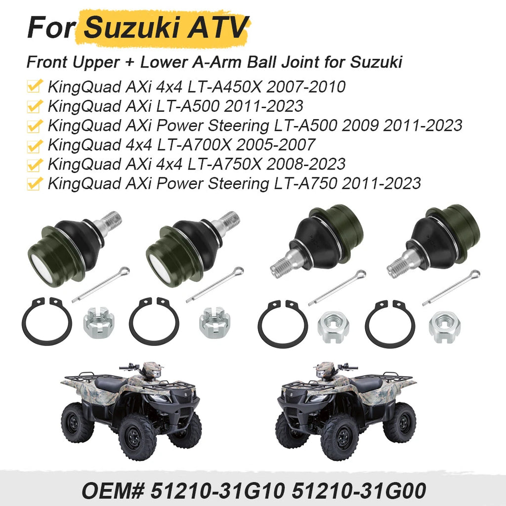 Set of 4 Upper and Lower Ball Joints for Suzuki KingQuad 450 500 700 750 (2005–2023)