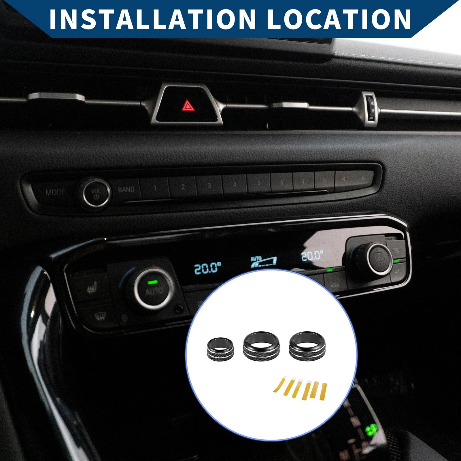 3X AC Radio Volume Switch Knob Cover Ring for Toyota Supra (2018–2022) Black