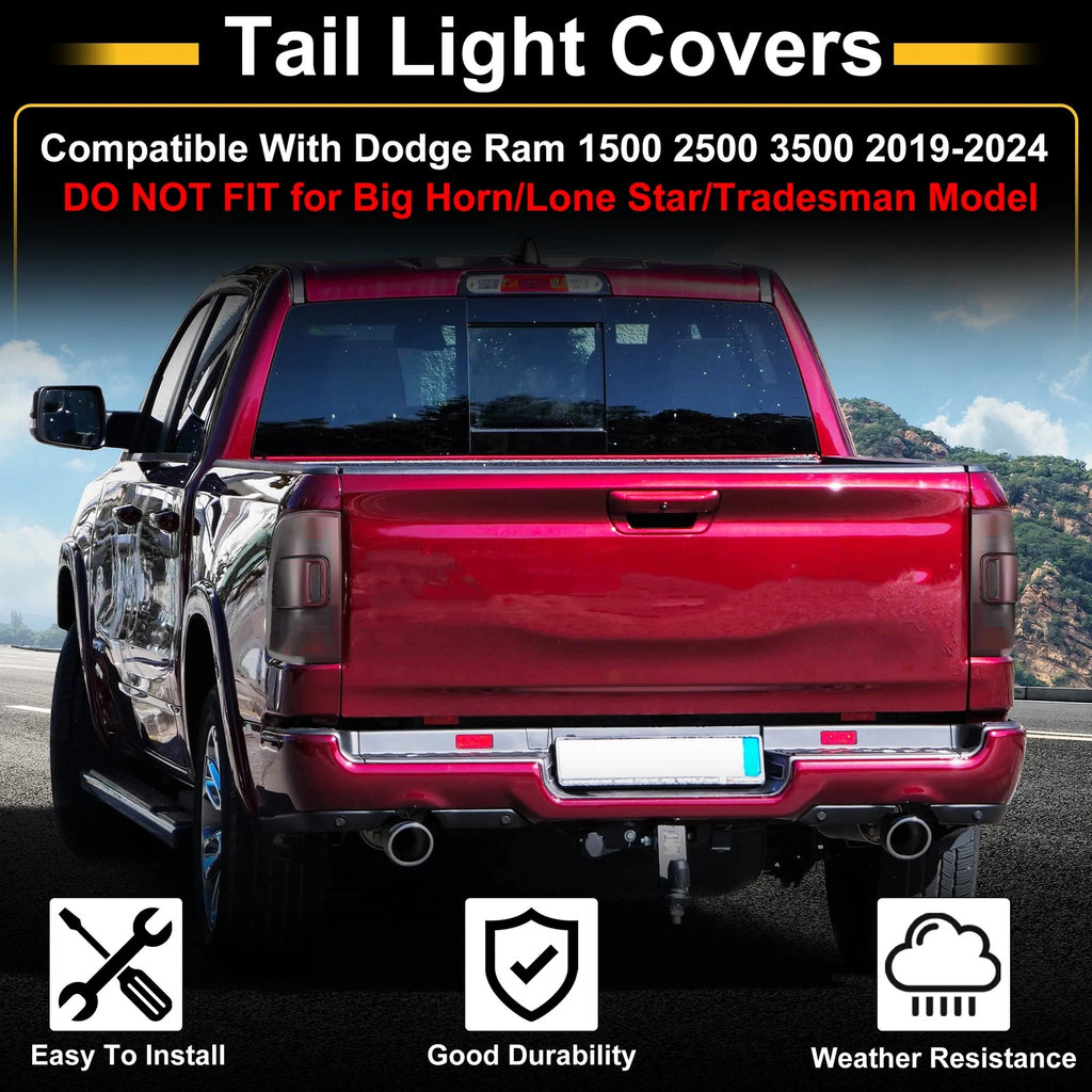 Tail Light Cover Trim for Dodge Ram 1500 2500 3500 (2019–2024)