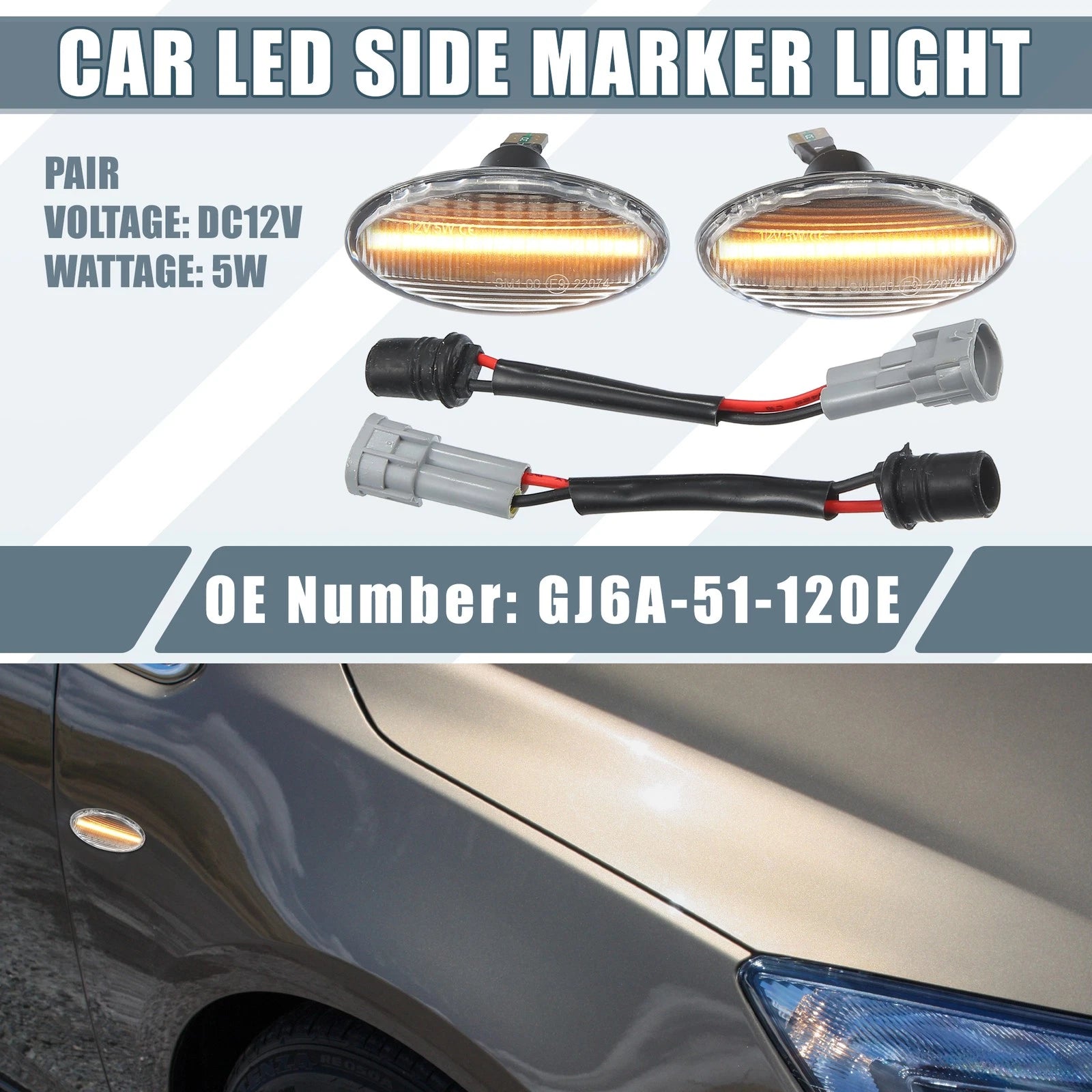LED Side Marker Amber Light GJ6A-51-120E for Mazda 3 (2004–2009) 1 Pair